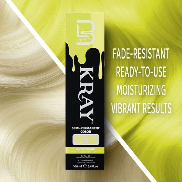 L3 - Level 3 Electric Semi Permanent Hair Color - Vibrant Long Lasting Shine - Argan Oil Protection - 100 ml - Electric Yellow Beauty & Personal Care L3