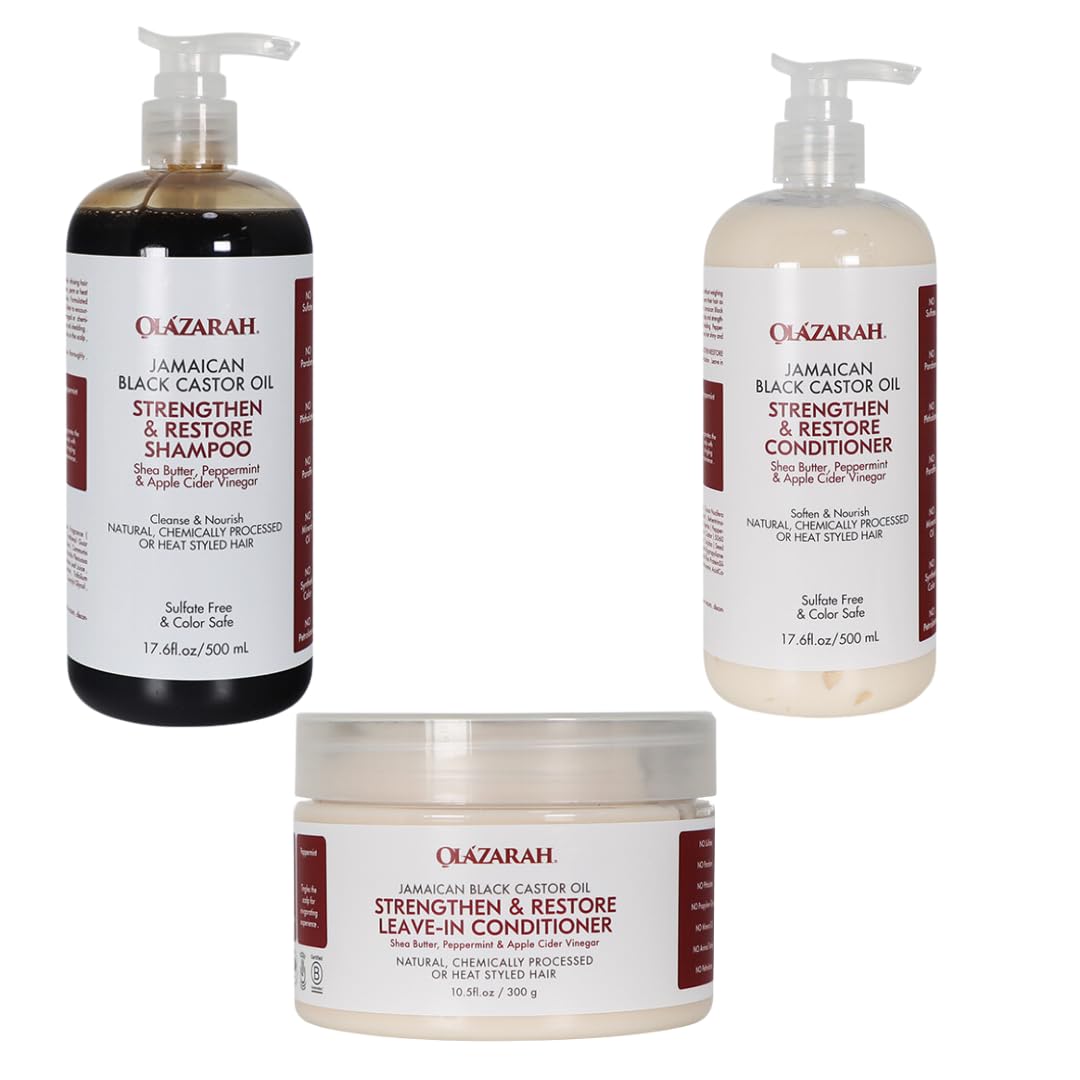 OLAZARAH Jamaican Black Castor Oil Hair Care Bundle | Conditioner(17 Fl. oz), Shampoo(17 Fl.oz), Leave-in Conditioner(10 oz) | Fortify, Strengthen Beauty & Personal Care OLAZARAH