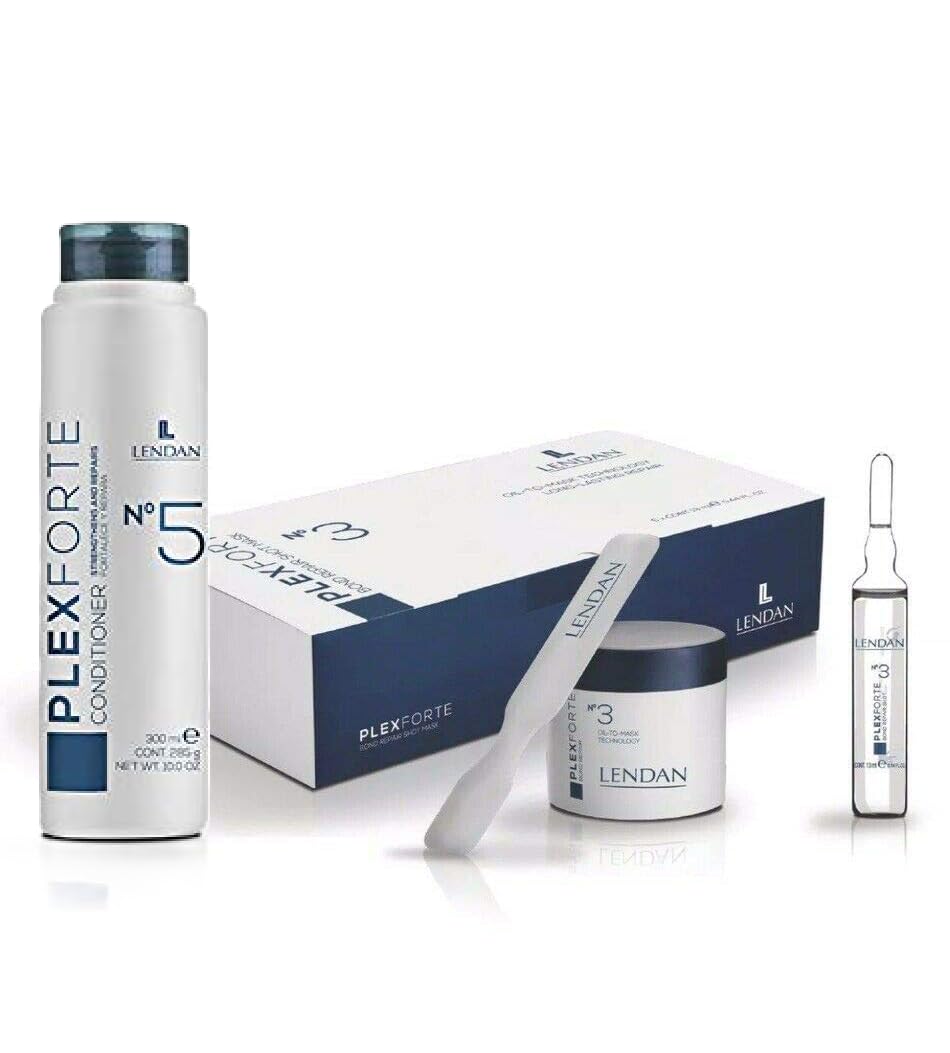 Lendan PlexForte Recomended KIT No.3 Instant Hair Repair Mask Shot of 6 Ampoules 0.44fl.oz. each + No.5 Strengthens and Repair Conditioner 300ml for