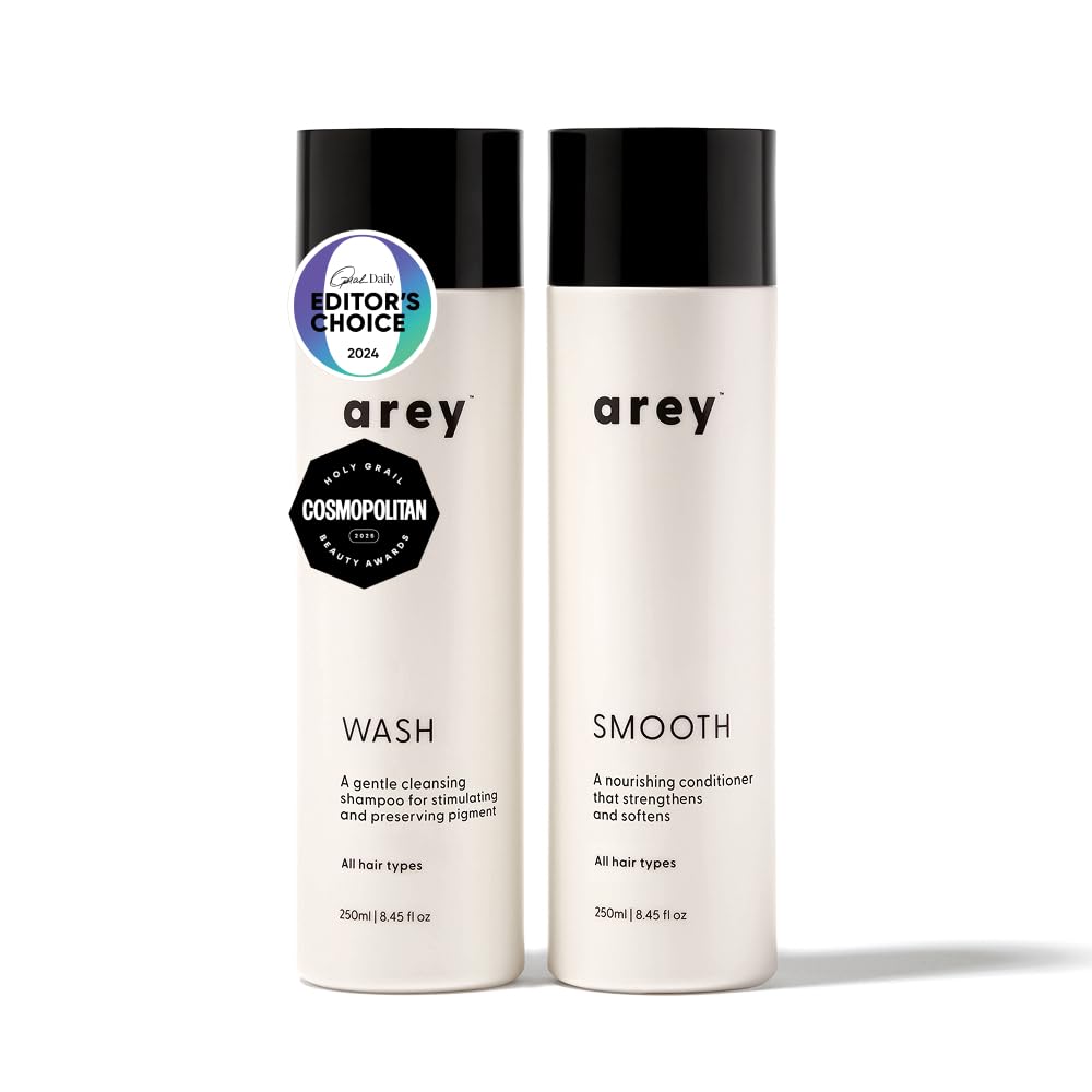 Arey Shower Duo | Daily Wash Shampoo and Smooth Conditioner Set | Delay + Reduce the Signs of Aging Grey Hair | Retain Moisture, Promote Smoothness | Beauty & Personal Care Arey