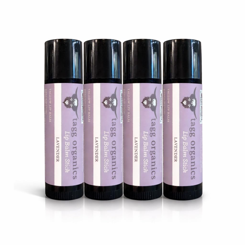 Lavender Tallow Lip Balm - Moisturizing Lip Care with Grass-Fed Tallow, Natural Beeswax & Essential Oils, 4 Pack (.15 oz) Beauty and Personal Care TAGG ORGANICS