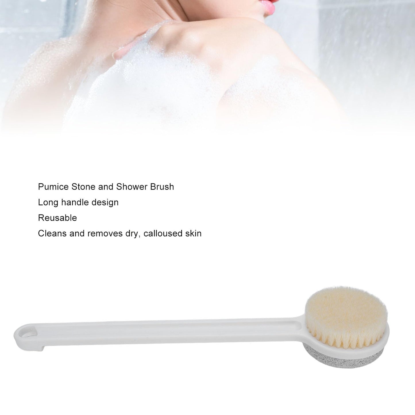 Saluaqui Pumice Stone Shower Brush 2 in 1 Reusable Long Handle Foot Scrubber for Deep Cleansing Soft Skin Exfoliation Bath and Shower Use Sturdy PP Beauty and Personal Care Saluaqui