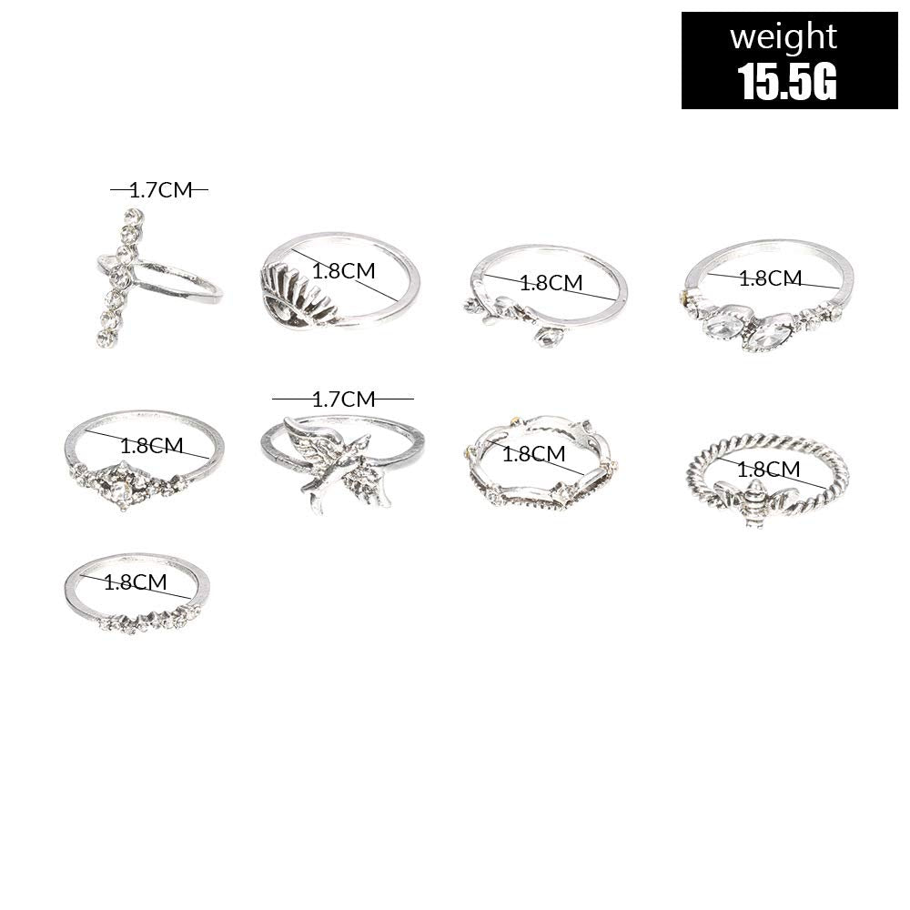 Exaggerated bird bee crown with diamonds branches and diamonds devil's eye ring nine-piece joint ring Beauty & Personal Care Angelastore Women Rings