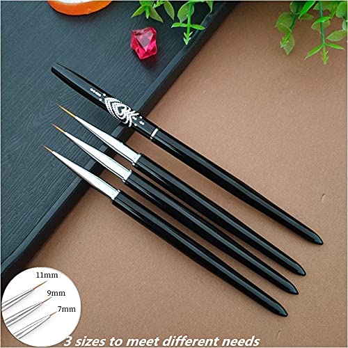 FULINJOY Nail Art Liner Brushes, 7mm/9mm/11mm UV Gel Painting Nail Art Design Brush Metal Handle Nail Drawing Pens (3PCS, Black) Beauty & Personal Care FULINJOY