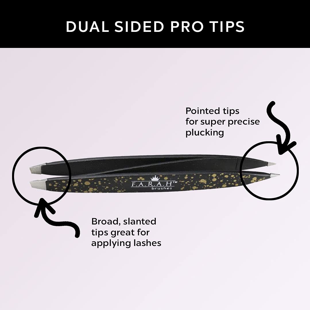 F.A.R.A.H. Z-Tweeze Professional Stainless Steel Dual Ended Precision Tweezers Galaxy Gold Style with Slanted and Pointed Tips Beauty & Personal Care F.A.R.A.H