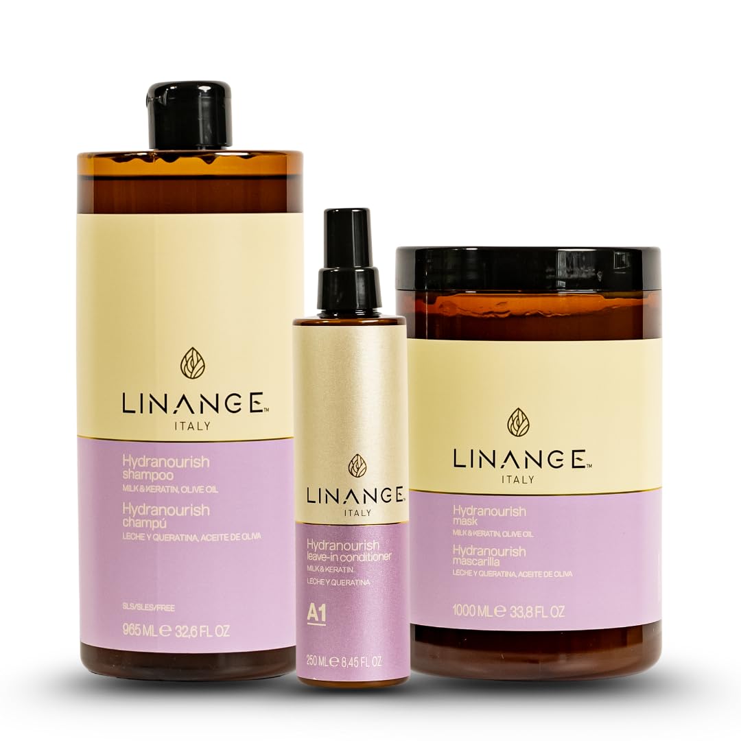 Linange Milk & Keratin Set: 33.8 Oz Shampoo, 33.8 Oz Mask, 8.45 Oz Leave-in Conditioner Spray (Free Starry Sexy Kiss Lip Plumping) Beauty & Personal Care LINANGE