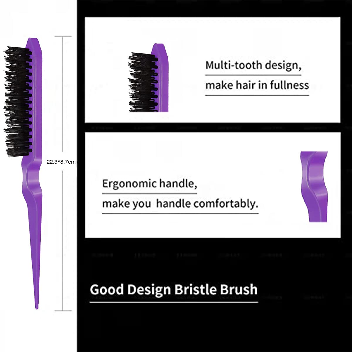 3 Pieces Hair Styling Comb Set Teasing Brush Rat Tail Comb Edge Brush for Edge&Back Brushing, Combing, Slicking Hair for Women (Purple) Beauty & Personal Care Goiple