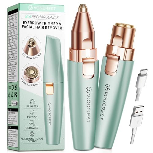 VG VOGCREST Eyebrow Facial Trimmer: 2 in1 Rechargeable Facial Hair Removal and Eyebrow Shaver - Face Lips Body Painless Facial Razor with Built-in LED Beauty and Personal Care VG VOGCREST