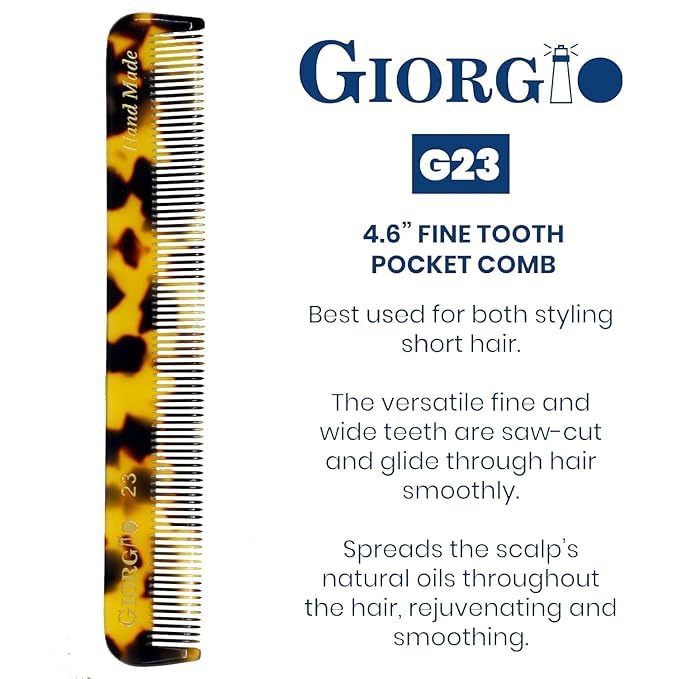 Giorgio G23 Handmade Fine Tooth Comb for Men, Mustache and Beard Comb for Men, Hair Combs for Everyday Grooming, Saw Cut and Hand Polished (4.6")