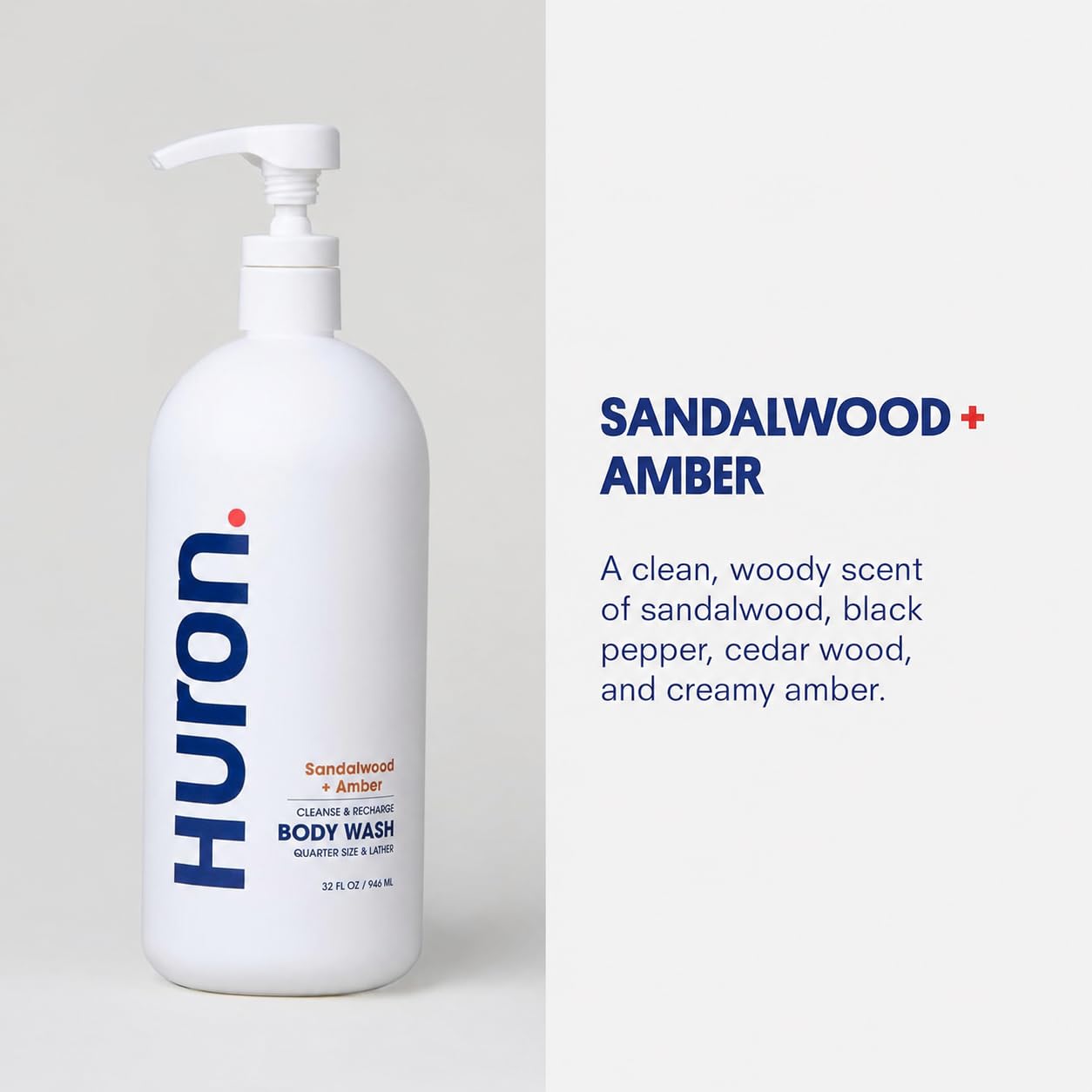 Huron Body Wash for Men and Women, Hydrating Daily Cleanser with Sandalwood + Amber Scent, Moisturizing Shower Gel, non-toxic, Phthalate-Free Clean Beauty & Personal Care Huron