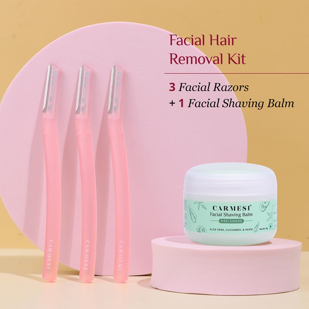 Carmesi Facial Shaving Kit - Face Razors (3 Count) + Shaving Gel (1.76 Oz/50g) - Painless Hair Removal - Prevents Nicks & Cuts - for Peach Fuzz Beauty and Personal Care Carmesi