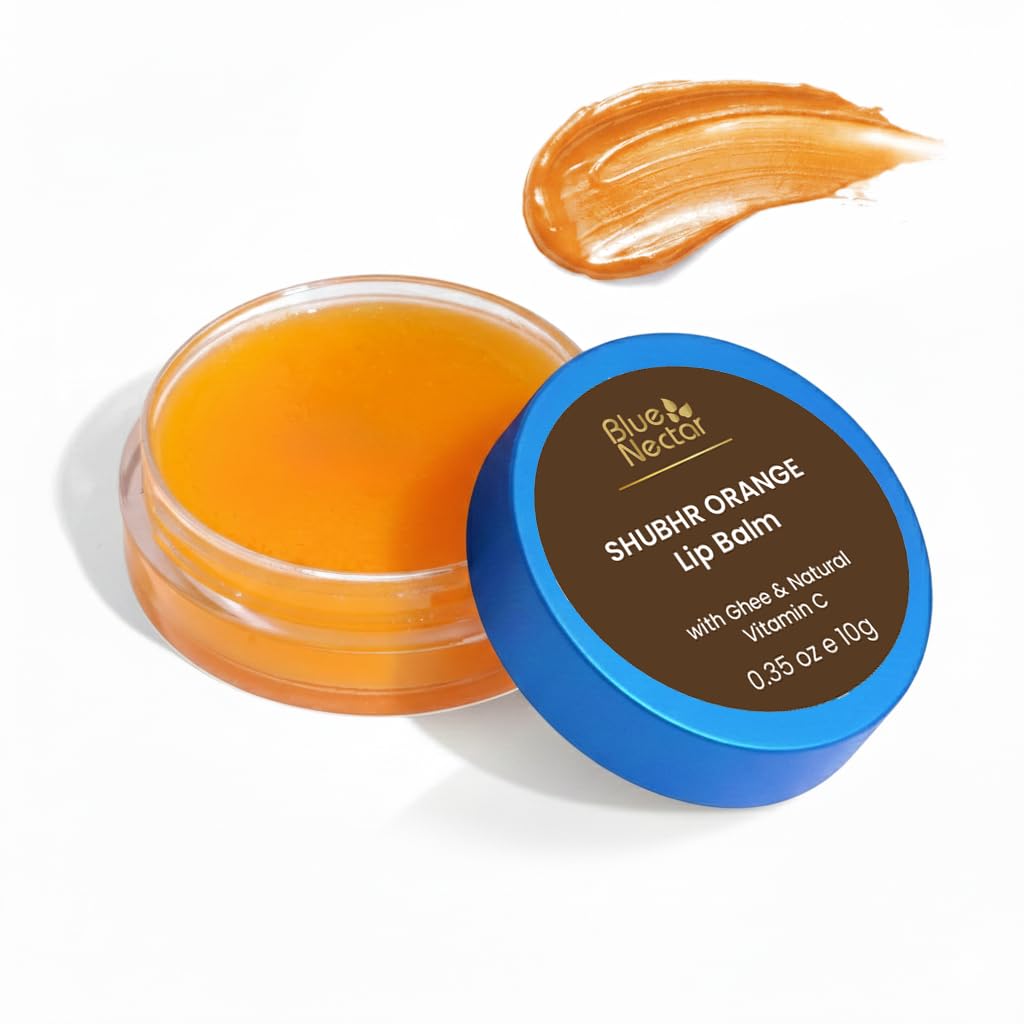 Blue Nectar Ayurvedic Orange Lip Balm with Organic Ghee & Natural Vitamin C for Dry Lips - Moisturizing Lip Gloss with Clean Ingredients (0.35 oz, 10 Beauty and Personal Care Blue Nectar