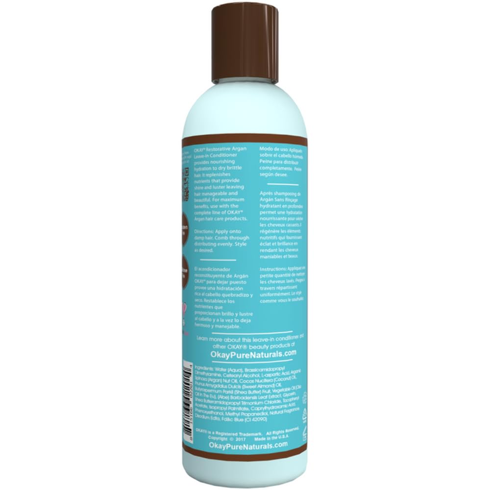 OKAY | Argan Leave In Conditioner | For All Hair Types & Textures | Restore, Hydrate & Smooth Hair | With Coconut, Almond, & Aloe Vera | Free Beauty & Personal Care OKAY