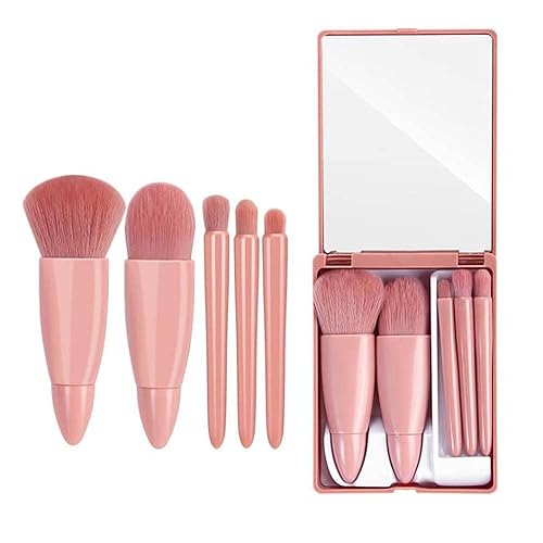 Easy-taken Travel Makeup Brush Set, COSHINE 5pcs Mini Complete Function Cosmetic Brushes Kit (5pcs with mirror) Beauty & Personal Care COSHINE
