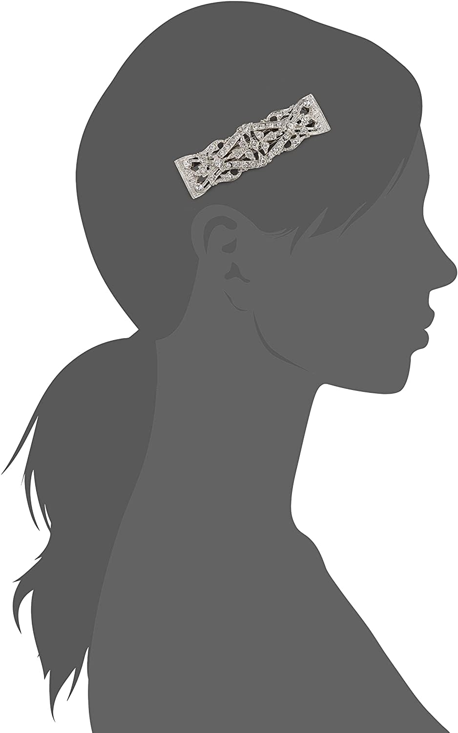 1928 Bridal "Essentials" Opulent Multi Crystal Clear Bar 3.50 Inch Hair Barrette Clip For Women, (1 Pcs)