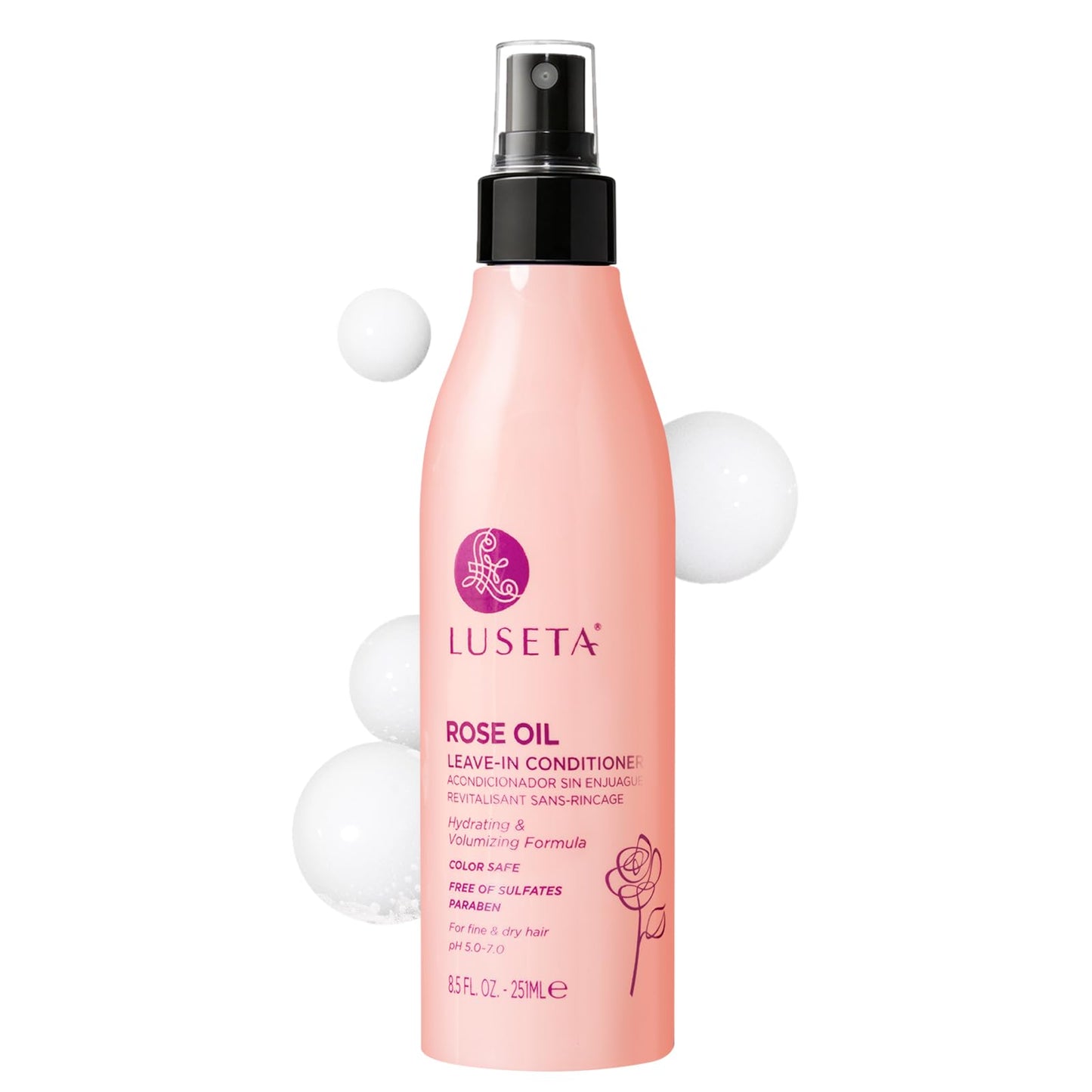 Luseta Rose Oil Leave-In Spray - Smooths Fine Hair & Adds Shine, 8.5oz Beauty & Personal Care L LUSETA