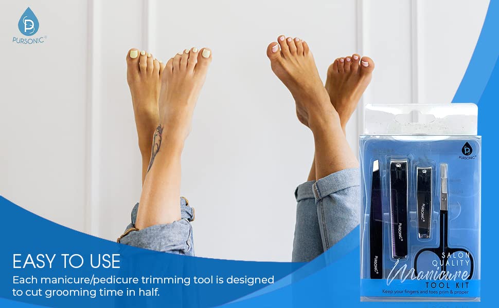 Pursonic | Salon Quality Manicure Tool Kit for Manicures & Pedicures, Includes Nail Clippers, Tweezers & Nail Scissors - Durable Stainless Steel Beauty & Personal Care Pursonic