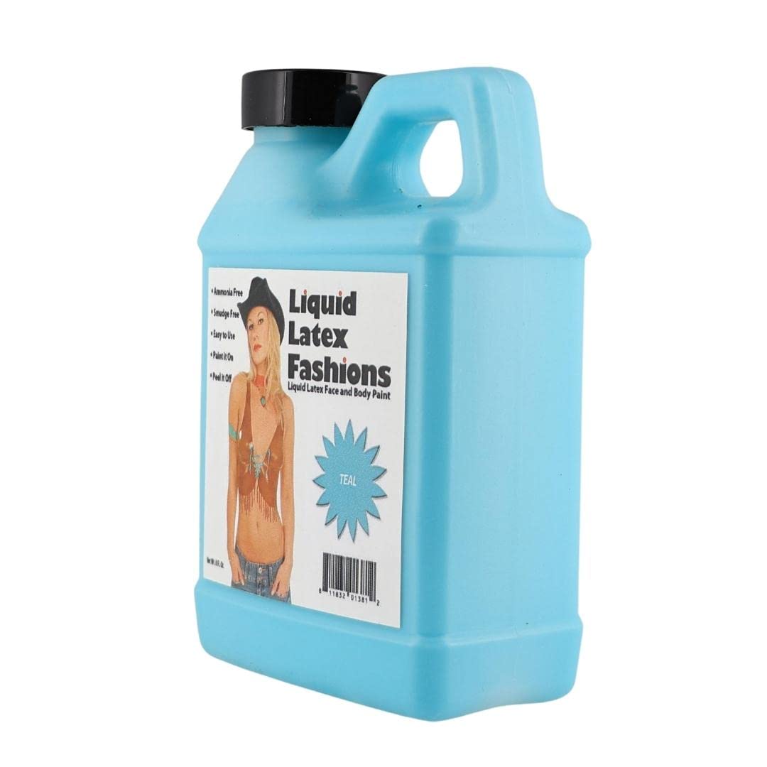 Teal 8 Oz - Liquid Latex Face and Body Paint, Ammonia Free No Odor, Beautiful Arts and Crafts, Nail Protector, Butterfly Designs, Squidward Cosplay Beauty & Personal Care Liquid Latex Fashions