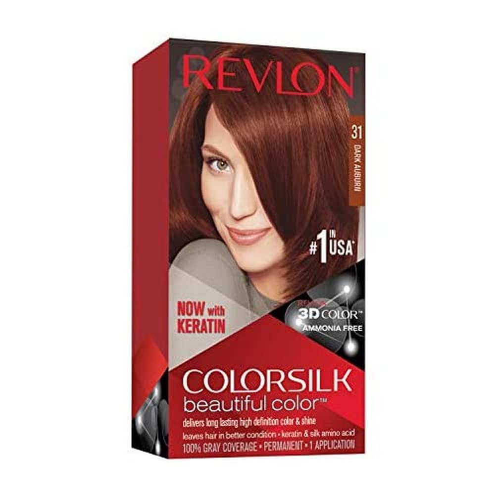 Revlon Permanent Hair Color, Permanent Hair Dye, Colorsilk with 100% Gray Coverage, Ammonia-Free, Keratin and Amino Acids, 31 Dark Auburn, 4.4 Oz Beauty & Personal Care REVLON
