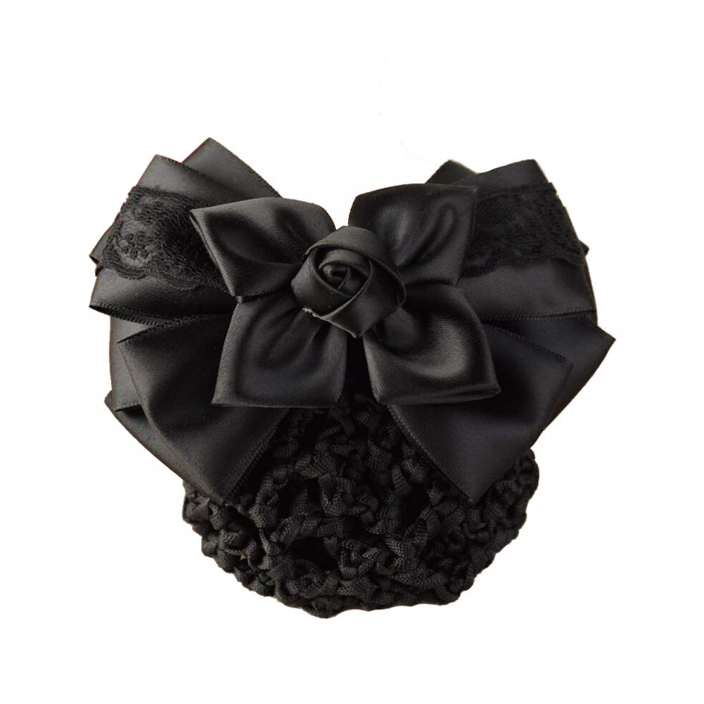 Women Hair Bun Cover Net Snood Hairnet Bowknot Decor Satin Bow Barrette French Hair Clip Bow Ribbon Flower Hair Accessories For Stewardess Banks Beauty & Personal Care NATUWORLD