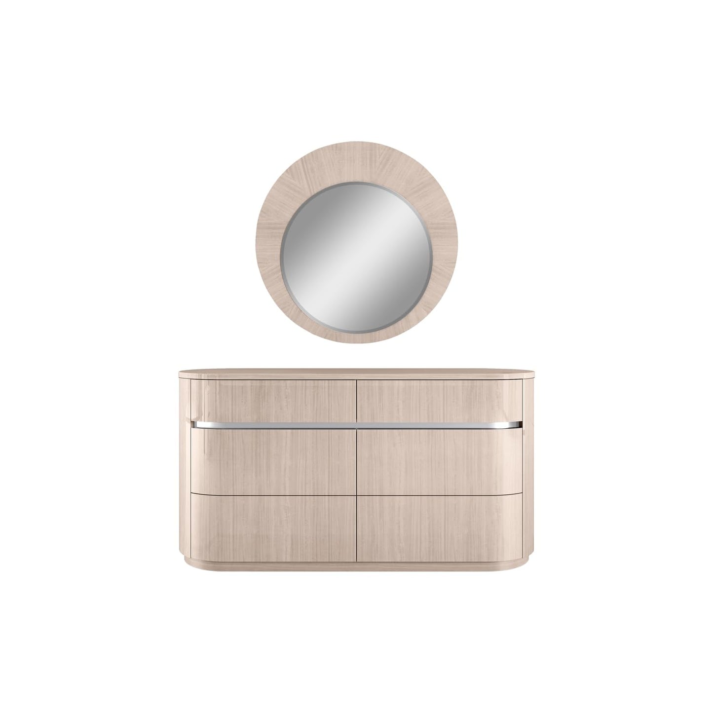 Waves Round Mirror in High Gloss Beige Angley Beauty & Personal Care Whiteline Modern Living