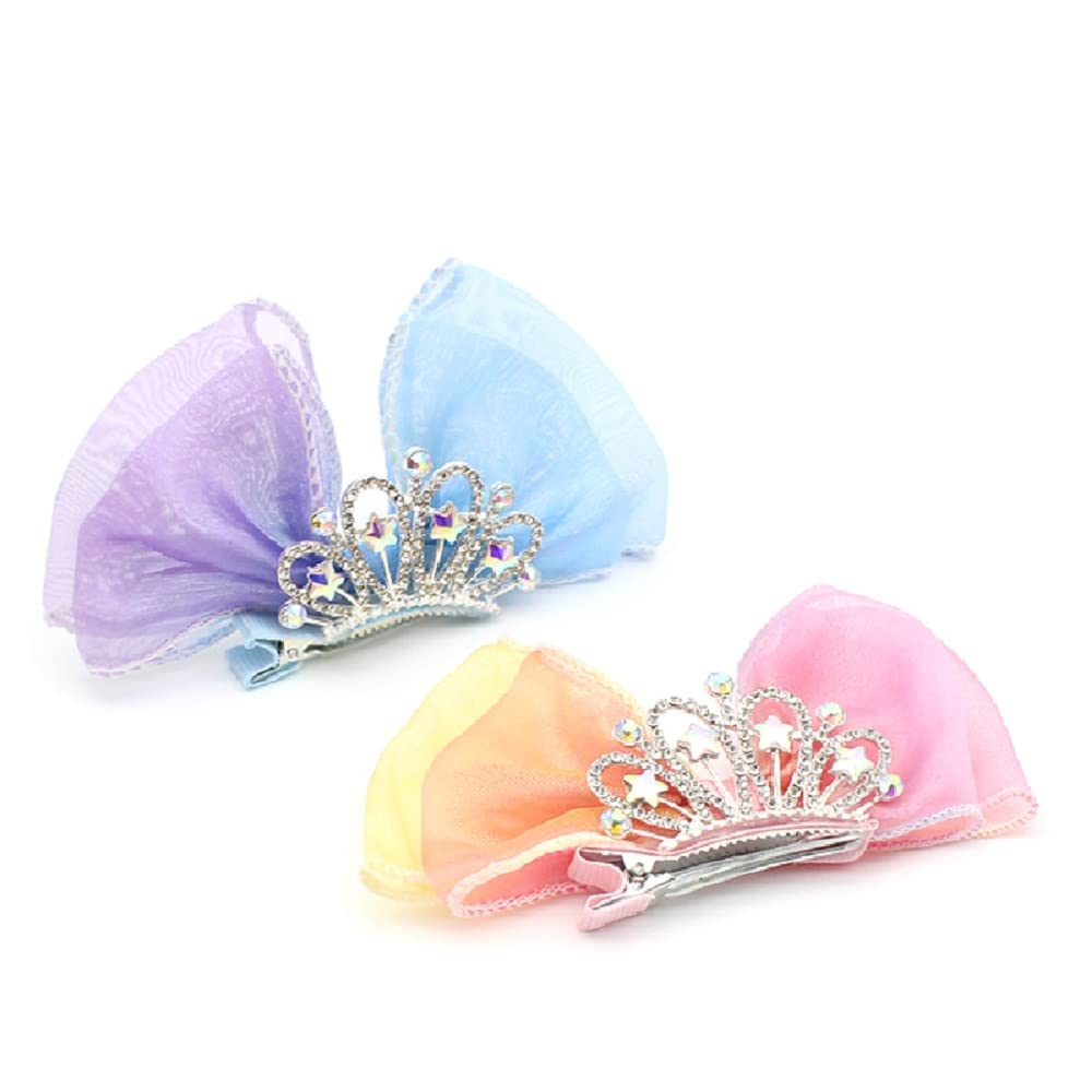 Hot&Sattion 2 Pack Bow Hair Clips, Crown Shaped Hair Barrettes, Cute Metal Snap Sparkly Hair Styling Accessories for Girls & Kids Beauty & Personal Care Hot&Sattion