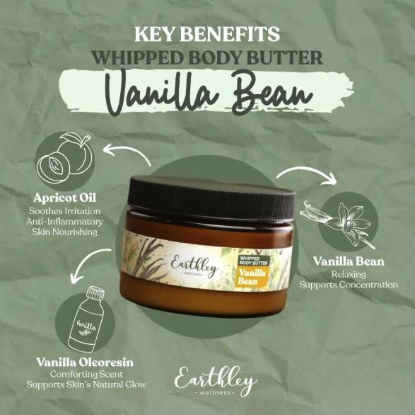 Earthley Wellness Whipped Body Butter Vanilla, Natural Body Butter with Mango Butter & Apricot Oil, Nourishing Skin Butter for Dry Skin Beauty & Personal Care Earthley Wellness