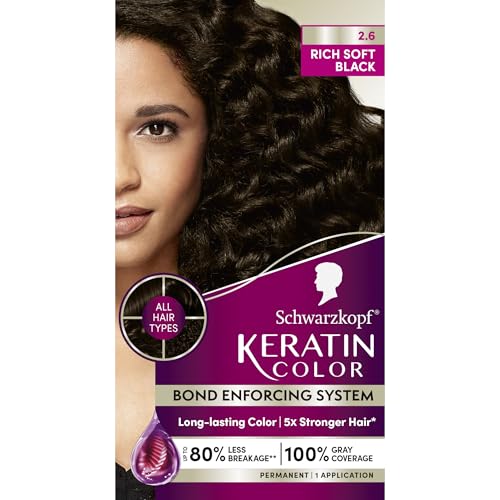 Schwarzkopf Keratin Permanent Hair Dye Cream, 2.6 Rich Soft Black, Professional Quality Color for Up to 100% Gray Coverage, Bond Enforcing System Beauty & Personal Care Schwarzkopf