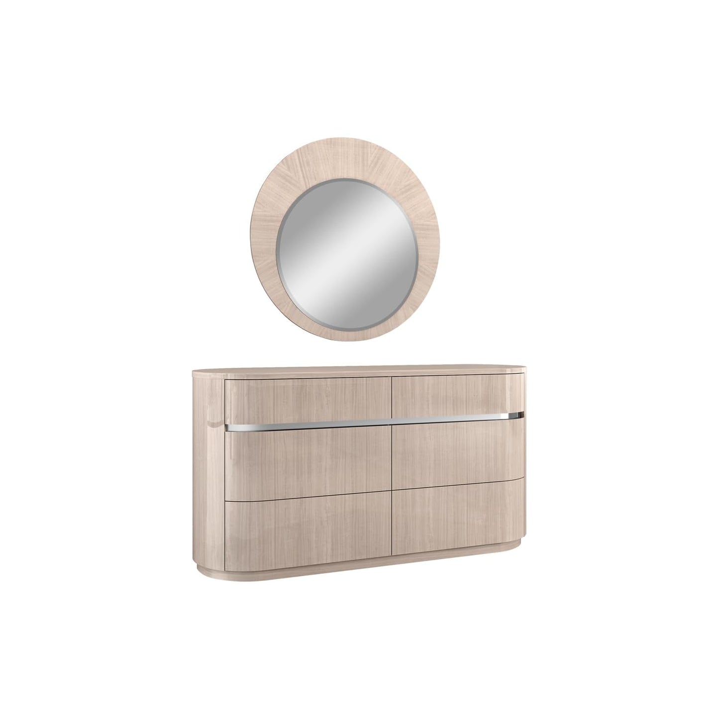 Waves Round Mirror in High Gloss Beige Angley Beauty & Personal Care Whiteline Modern Living