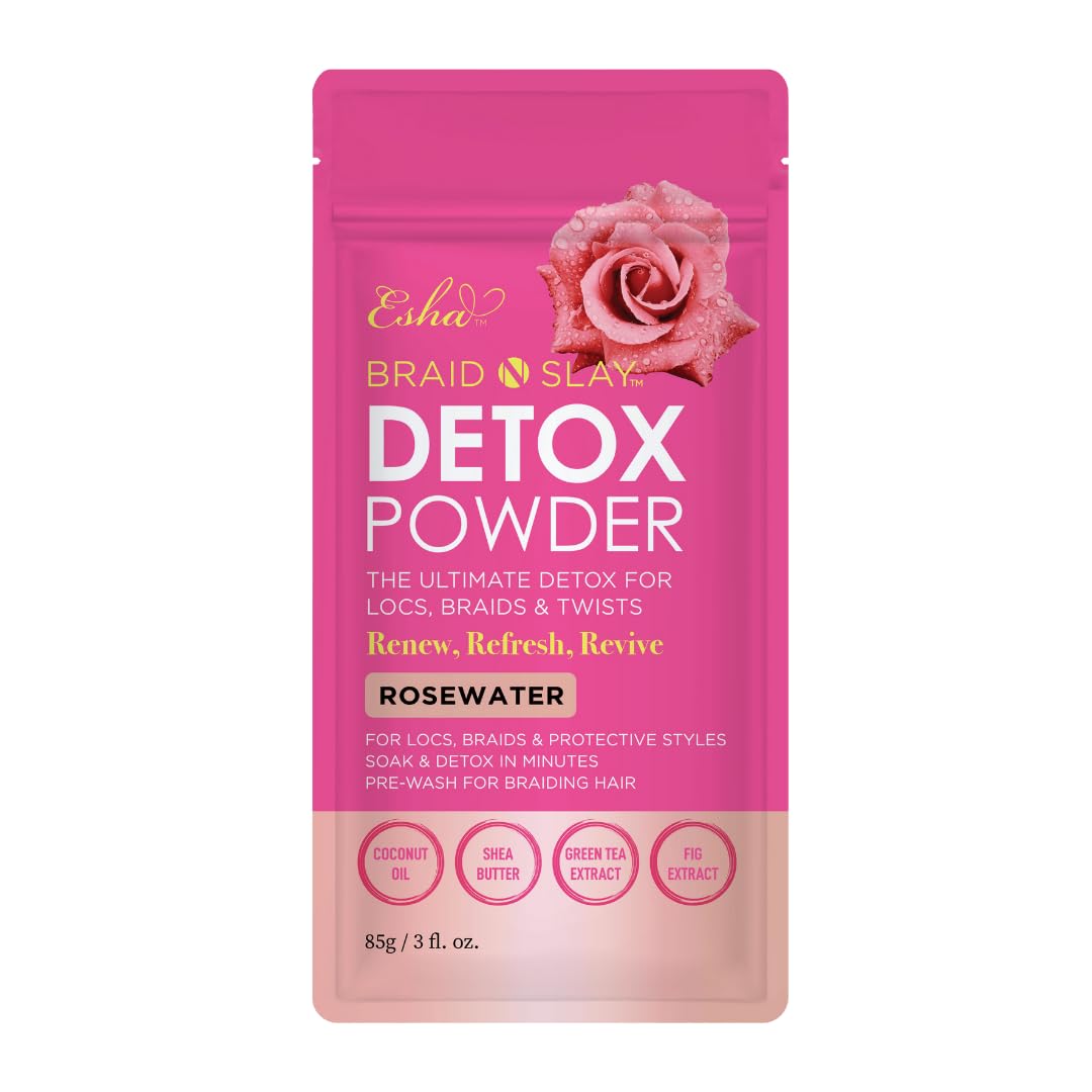 Esha Braid N Slay Detox Powder - Scalp Cleanser for Braids, Locs & Twists - Removes Buildup, Odor & Prewashes Synthetic Hair - Non-Stripping,
