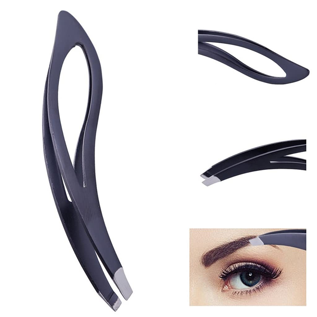 Black Eyebrow Tweezers Professional Stainless Steel Slanted Flat Point Tip Hair Removal Eye Brow Beauty and Personal Care PNAWLLCF