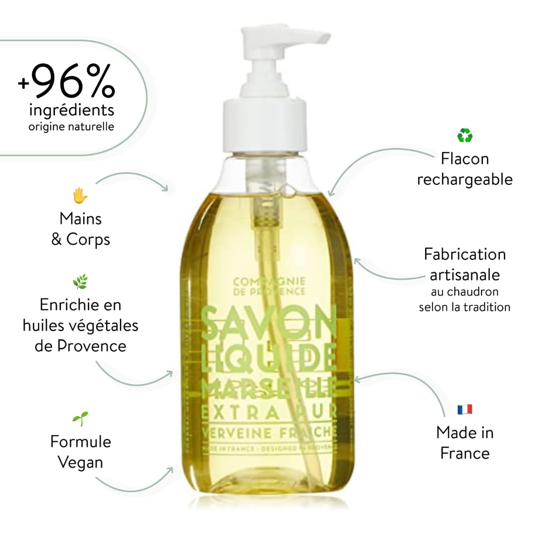 Compagnie de Provence Savon de Marseille Extra Pure Liquid Soap - Fresh Verbena - 10 Fl Oz Plastic Pump Bottle Beauty & Personal Care La Compagnie de Provence