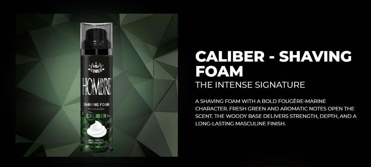 HOMBRE Caliber Shave Foam for Men - Fougère Marine Woody Scent - Intense Masculine Finish - Aluminum-Free Formula 200 ml (Pack of 3) Beauty and Personal Care HOMBRE