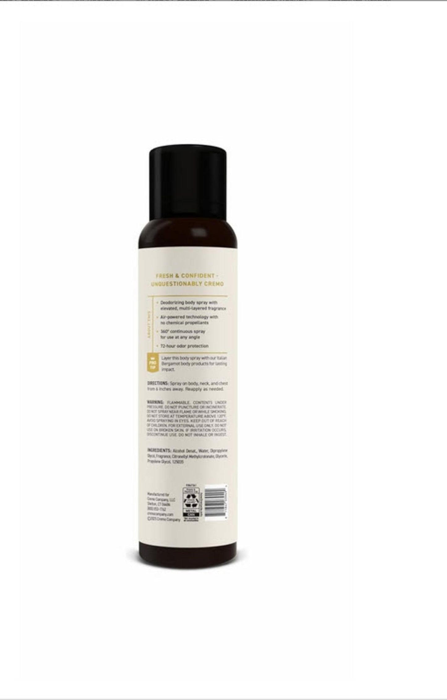Cremo Italian Bergamot Body Spray, A Sophisticated Blend of Bergamot, Neroli Blossom, and Fresh Vetiver, 3.5 Fl Oz Beauty & Personal Care Cremo
