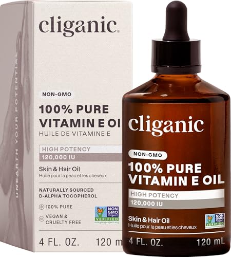 Cliganic Pure Vitamin E Oil for Skin, Scars, Hair & Face - 120,000 IU, Non-GMO Verified | Natural D-Alpha Tocopherol Beauty & Personal Care Cliganic