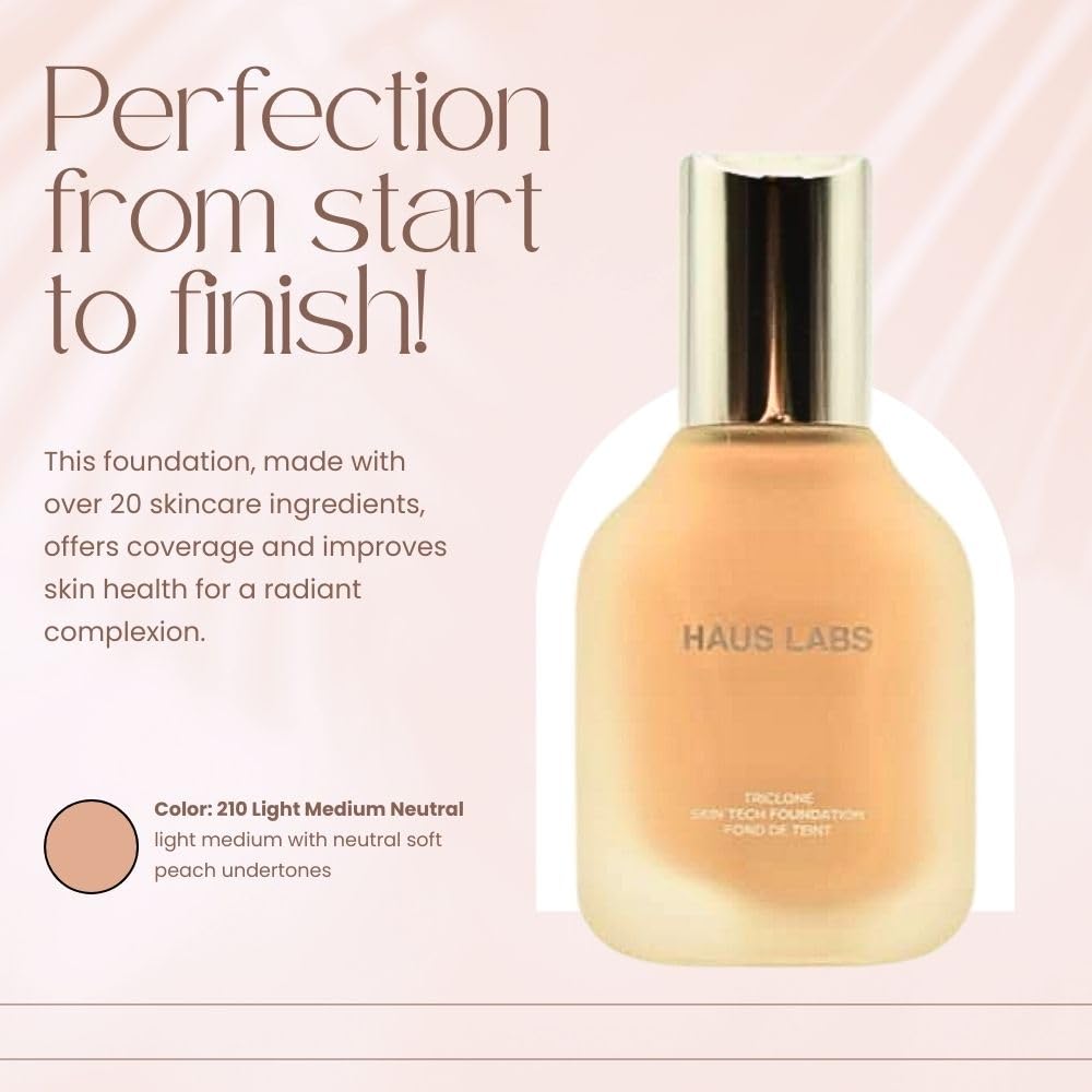 HAUS LABS BY LADY GAGA Triclone Skin Tech Medium Coverage Foundation with Fermented Arnica 210 Light Medium Neutral Beauty & Personal Care Haus Laboratories