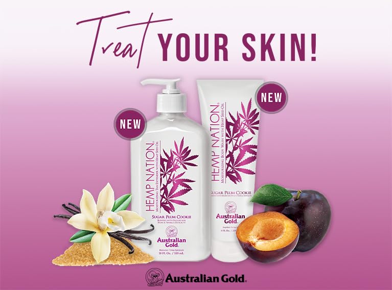 Australian Gold Hemp Nation Sugar Plum Cookie Bundle - Tan Extender Body Lotion (18 FL Oz) and Body Wash (8 FL Oz), Delectable Blend of Sugarcane Beauty & Personal Care Australian Gold