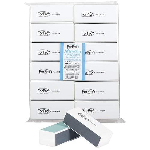 ForPro Professional Collection AfterGlo 4-Way Buffer, Black 360/Black 360/Green 400/White 4000 Grit, Four-Sided Manicure and Pedicure Nail Buffer Beauty & Personal Care ForPro Professional Collection