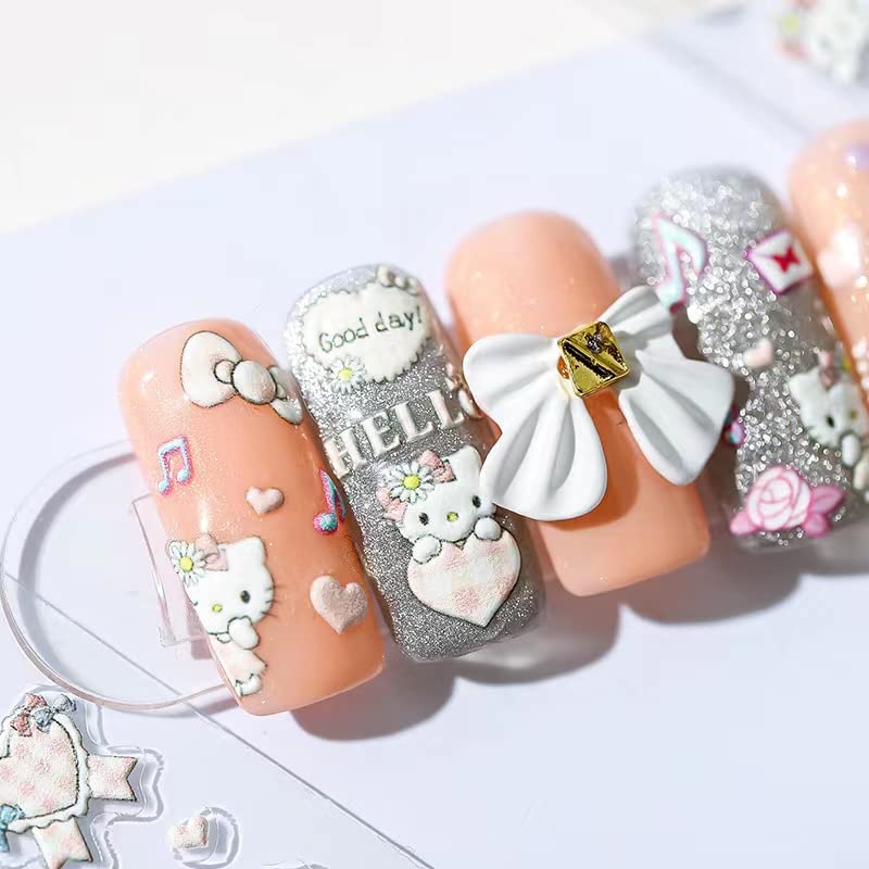 Dedyel Cute Nail Stickers 5D Embossed Cartoon Cat Nail Stickers Kawaii Animal Self-Adhesive Nail Decals for Women Girls Kids Nail Art Decoration Beauty & Personal Care Dedyel