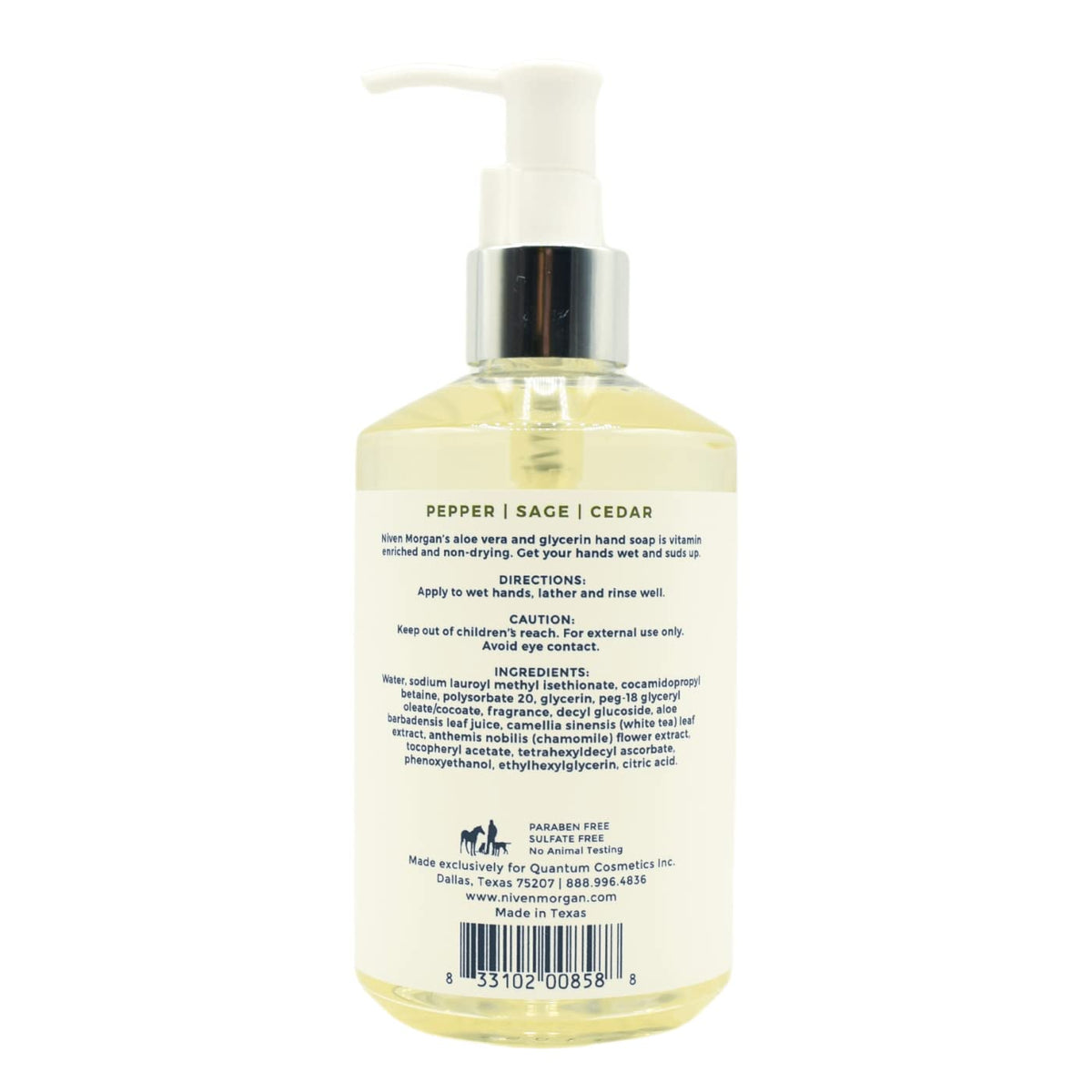 Niven Morgan Pepper, Sage and Cedar Hand Soap 11fl.oz. 325ml. Beauty & Personal Care Niven Morgan