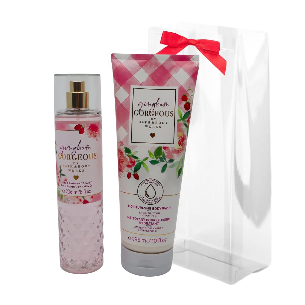 Bath & Body Works GINGHAM GORGEOUS Fine Fragrance Mist & Moisturizing Body Wash 2-piece Gift Set with a Red Bow for Holiday - Full Size Beauty and Personal Care Bath & Body Works