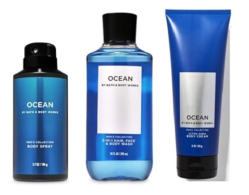 Bath and Body Works - Ocean - For Men - 3 pc Bundle - (2020 Edition) Beauty & Personal Care Bath & Body Works
