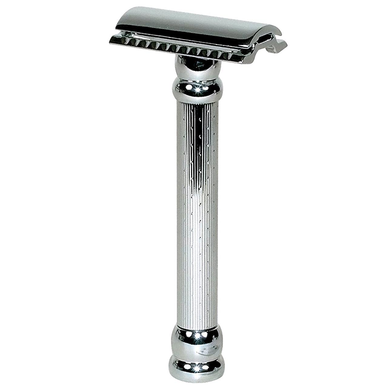 MERKUR 47C Double Edge Safety Razor - Long Handle Three-Piece Straight Cut Razor, Bright Chrome Finish, Engine-Turned Grip, Smooth Shave, Designed Beauty and Personal Care MERKUR