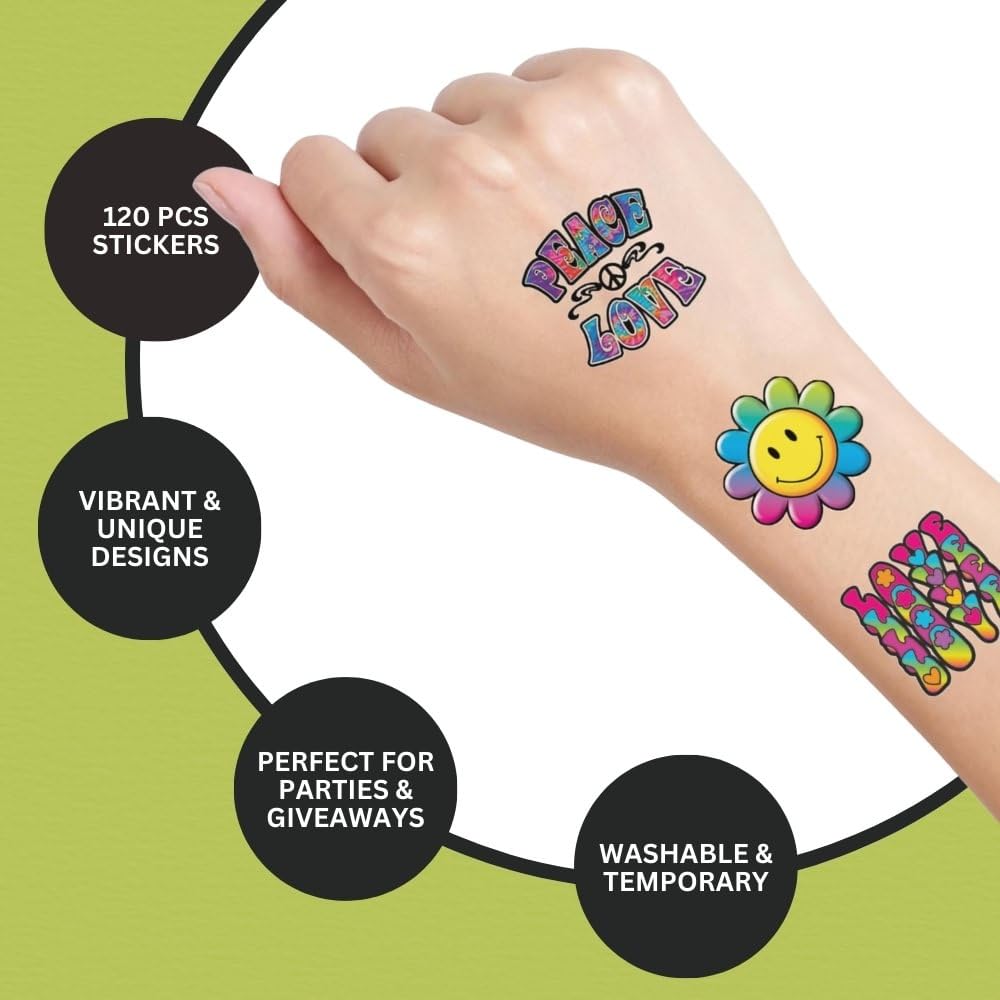 Multicolor Tween Tattoo Mega Value Pack Favors - 12.125" x 8" (120 Pc) - Exciting & Unique Variety Designs - Vibrant Temporary Tattoos for Kids &