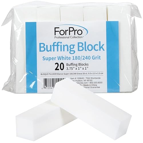 ForPro Professional Collection Buffing Block, Super White, 180/240 Grit, Four-Sided Manicure and Pedicure Nail Buffer, 3.75" L x 1" W x 1" H, 20-Count Beauty & Personal Care ForPro Professional Collection
