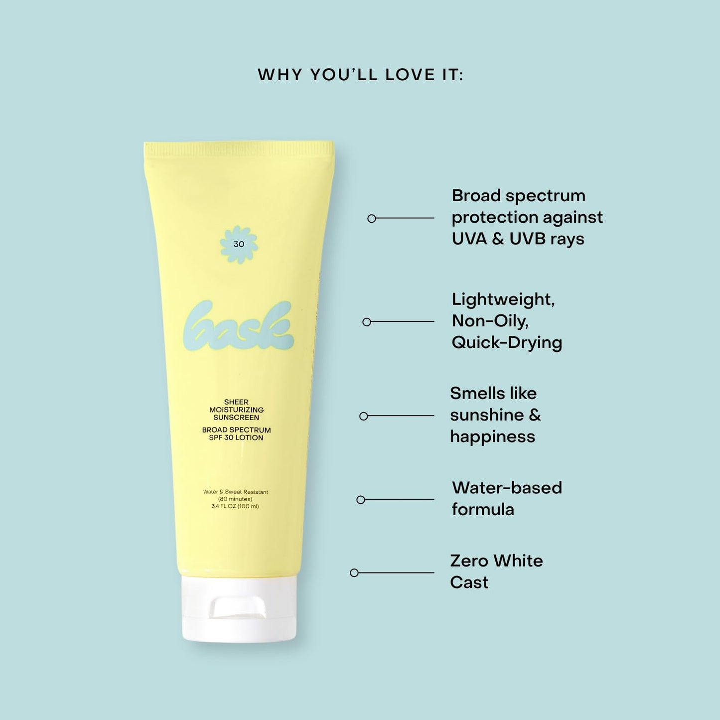 Bask SPF 30 Sheer Moisturizing Sunscreen Lotion - Broad Spectrum UVA/UVB Protection, Dermatologist Recommended, Hydrating, Lightweight & Non-Greasy Beauty & Personal Care Bask