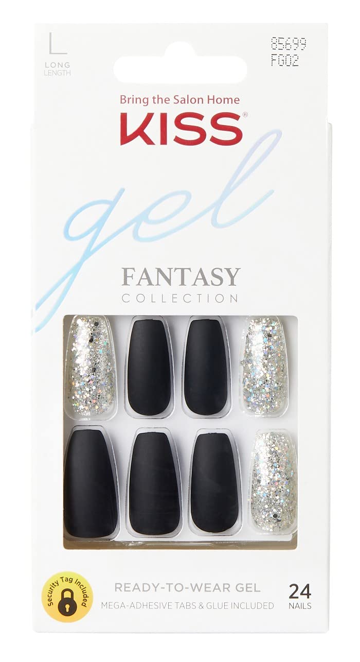 Kiss Gel Fantasy Collection 24 Count Blk/Sparkle Long Length (Pack of 3) Beauty and Personal Care KISS