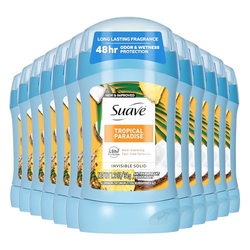 Suave Antiperspirant Deodorant For Women, Invisible, Underarm Deodorant, 48hr Odor & Wetness Protection, Long Lasting Tropical Fragrance, Sensitive Beauty and Personal Care Suave