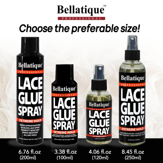 BELLATIQUE Lace Glue Spray - Extreme Hold. Edges Appear Natural, Humidity Resistant, Sweat Resistant, All Day Hold, Quick Drying, Flake Free, Easily