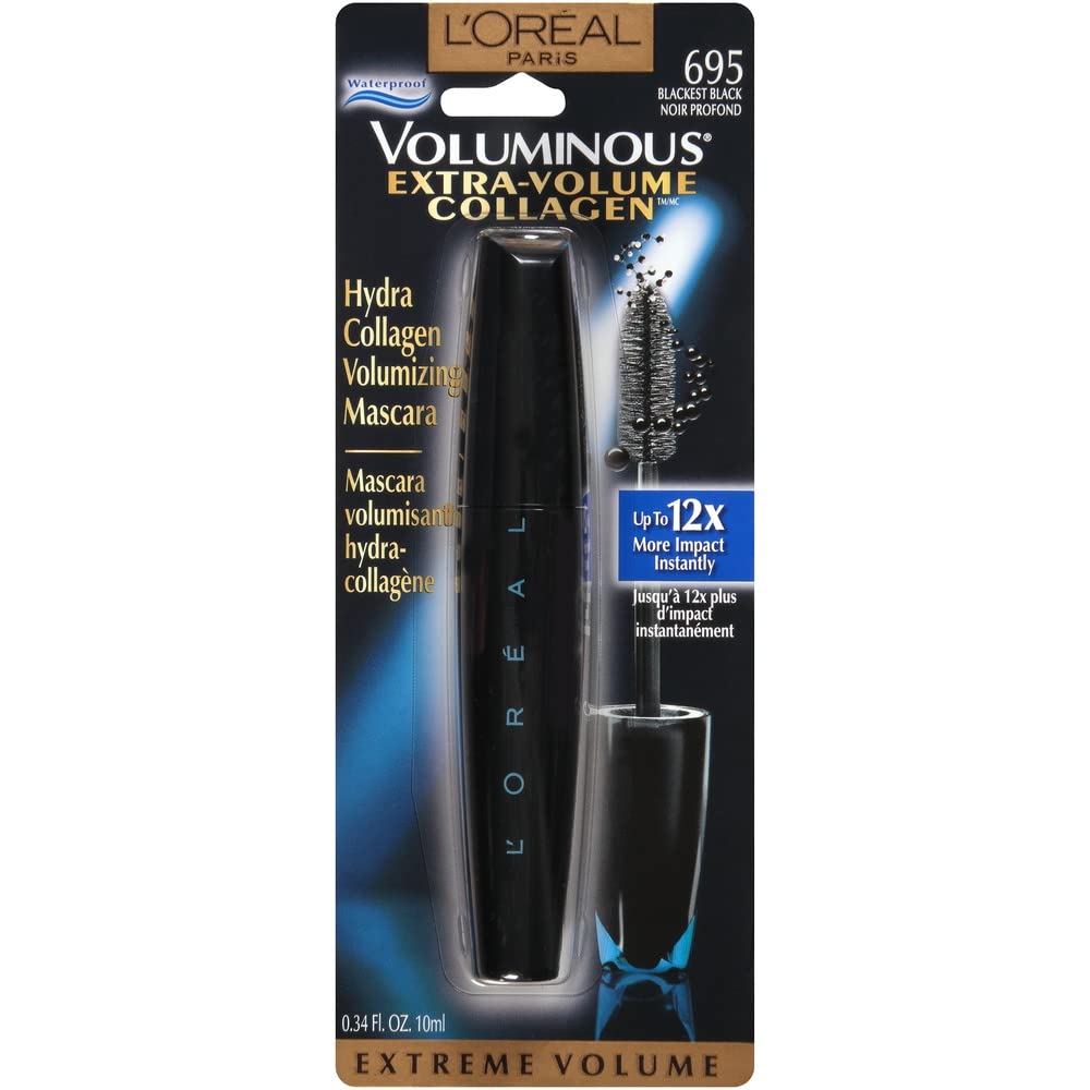 L'Oréal Paris Voluminous Extra Volume Collagen Waterproof Mascara, Blackest Black, 0.34 fl. oz.